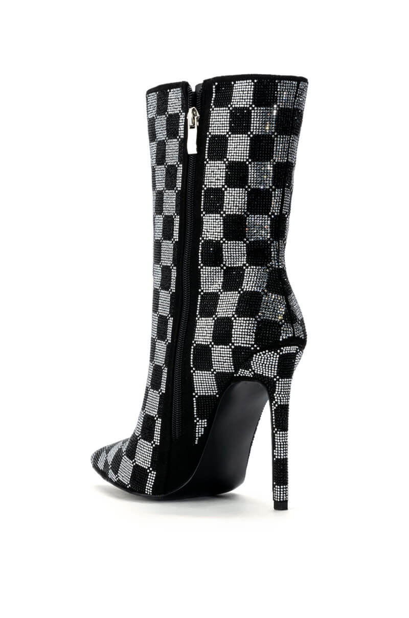 Detail View Azalea Wang Checkerboard Bling Stiletto Bootie In Black