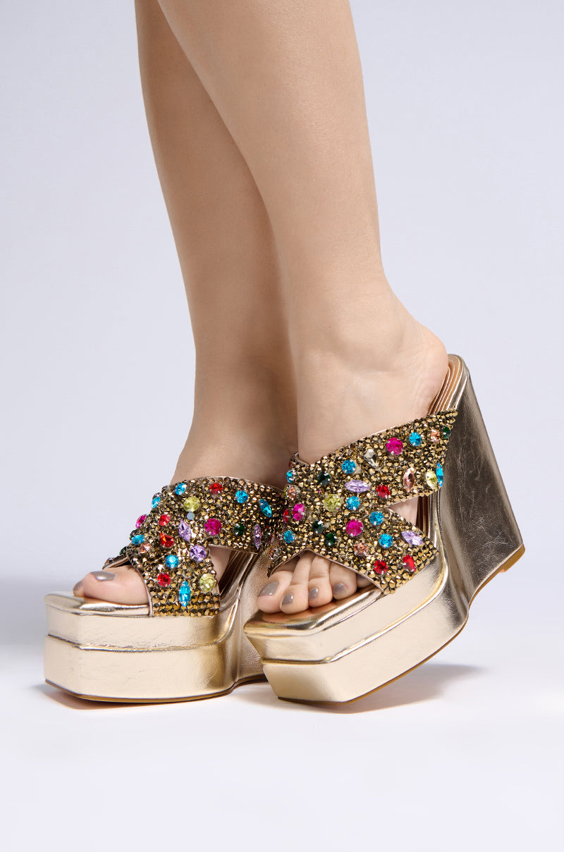 AZALEA WANG CHEERY GOLD EMBELLISHED WEDGE SANDAL view 0
