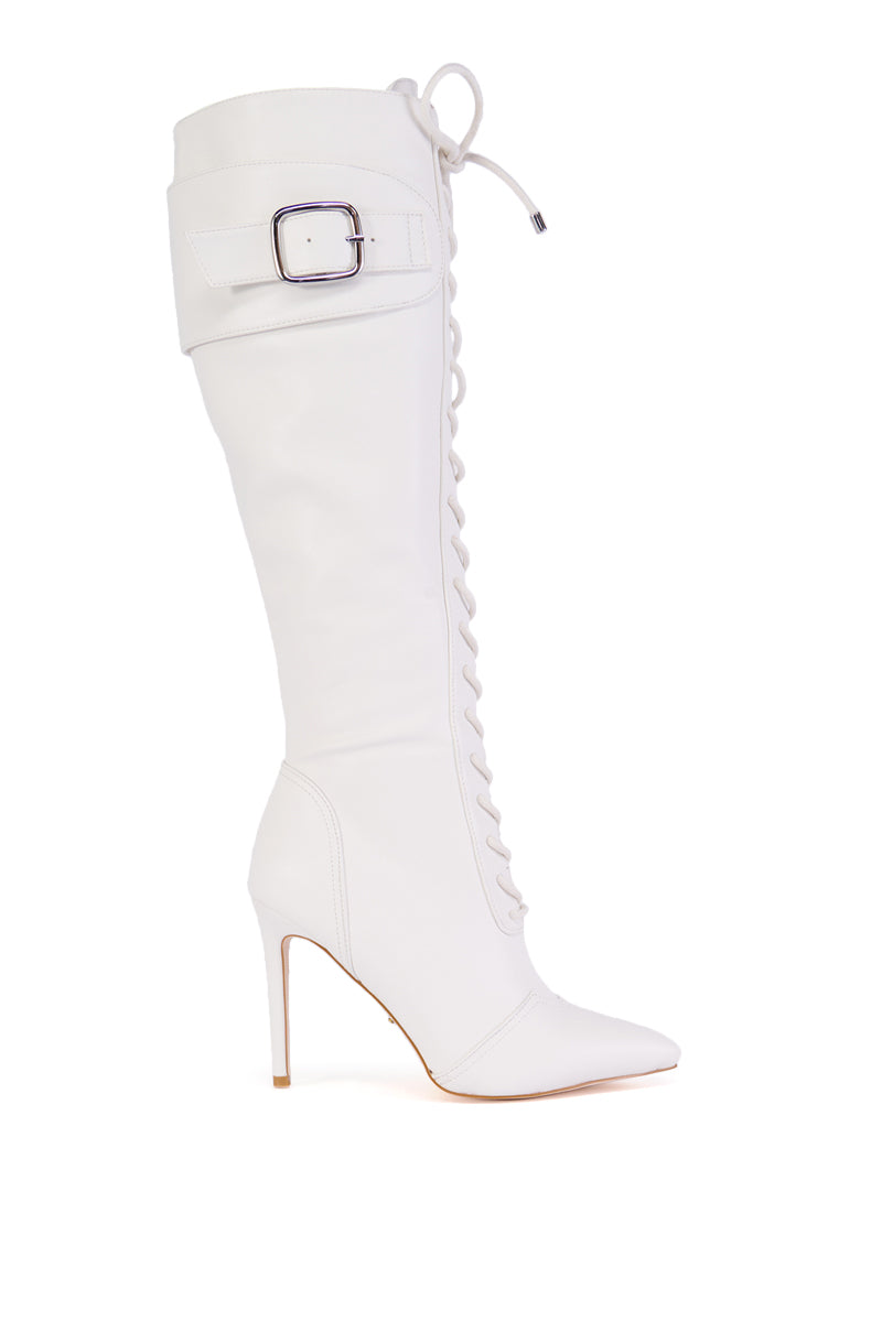 AZALEA WANG CHELSEA WHITE LACE UP STILETTO BOOT view 0