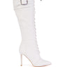 Side View Azalea Wang Chelsea White Lace Up Stiletto Boot