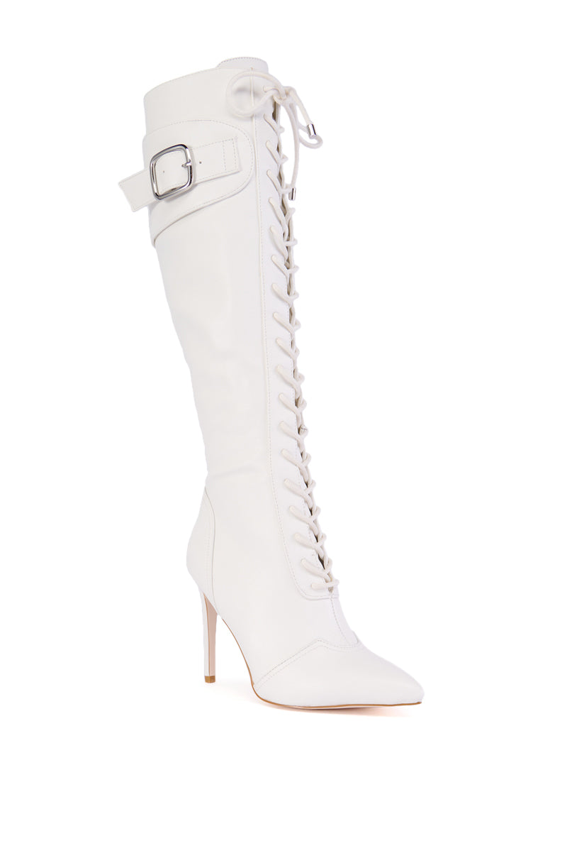 Back View Azalea Wang Chelsea White Lace Up Stiletto Boot
