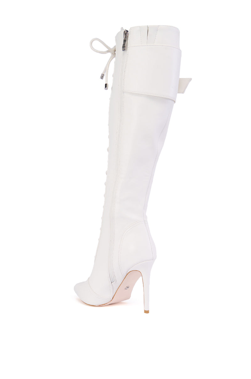 Detail View Azalea Wang Chelsea White Lace Up Stiletto Boot