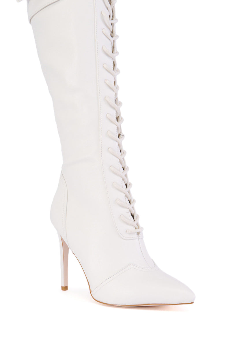 Full View Azalea Wang Chelsea White Lace Up Stiletto Boot