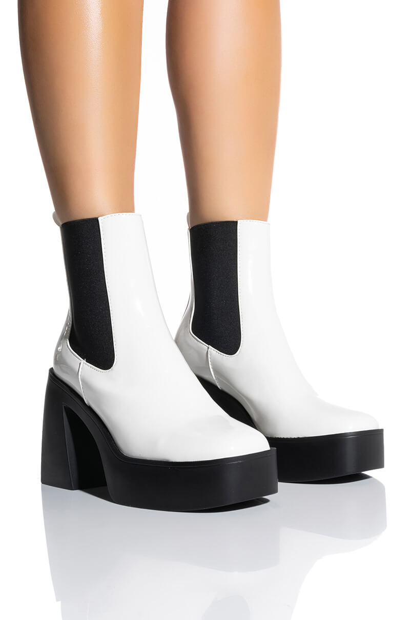 Front View Azalea Wang Cherry Chunky Bootie In Black White