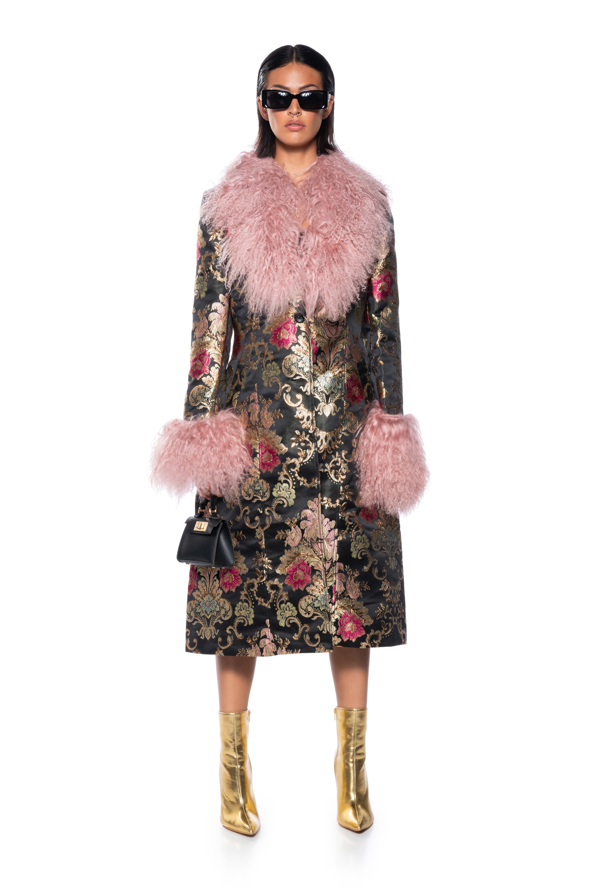 Extra View Azalea Wang Cherry Lane Brocade Trench With Mohair Fur