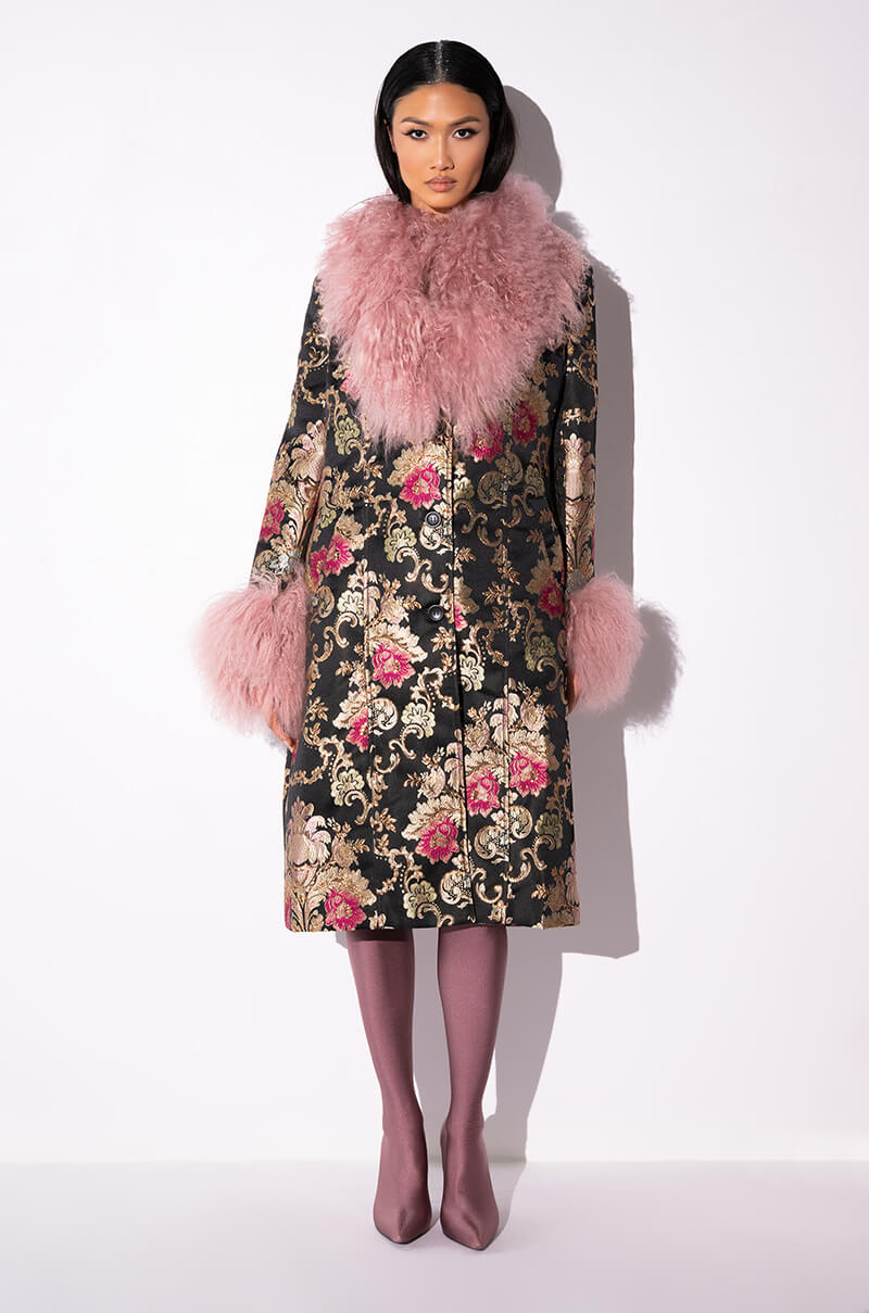 Detail View Azalea Wang Cherry Lane Brocade Trench With Mohair Fur