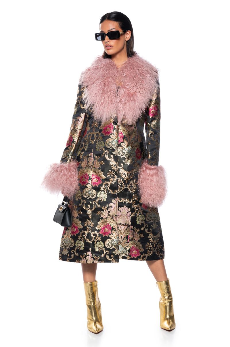 Detail View Azalea Wang Cherry Lane Brocade Trench With Mohair Fur