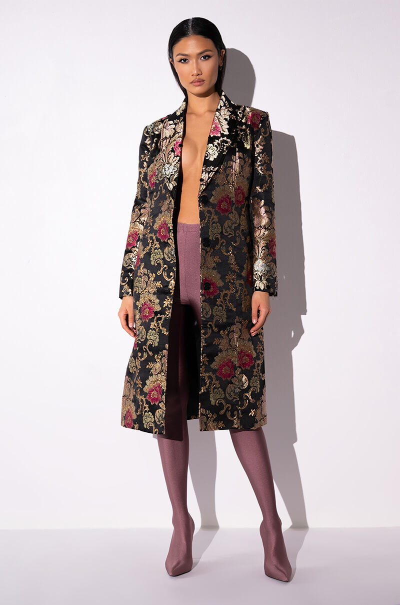 Full View Azalea Wang Cherry Lane Brocade Trench With Mohair Fur