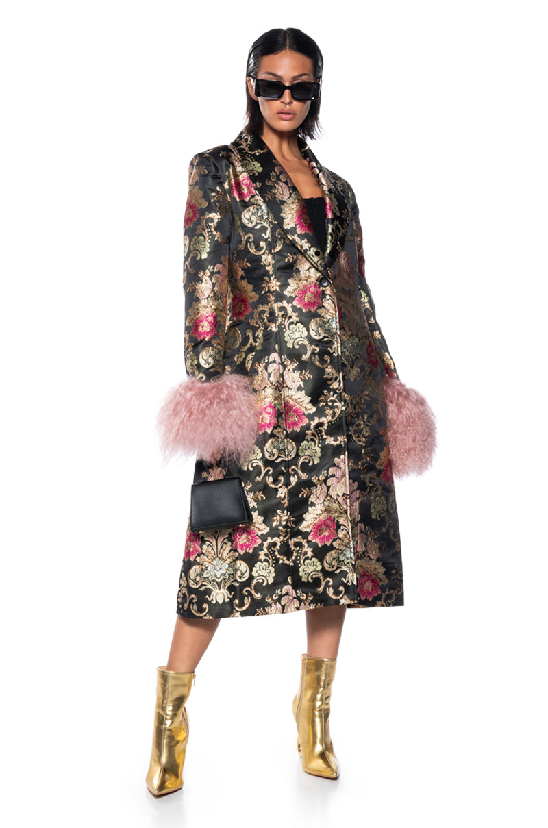 Full View Azalea Wang Cherry Lane Brocade Trench With Mohair Fur