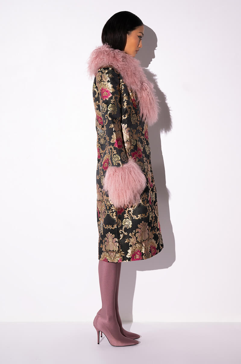 Extra View Azalea Wang Cherry Lane Brocade Trench With Mohair Fur