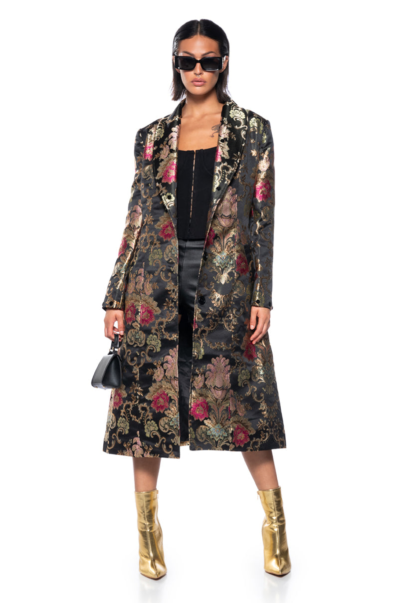 Extra View Azalea Wang Cherry Lane Brocade Trench With Mohair Fur