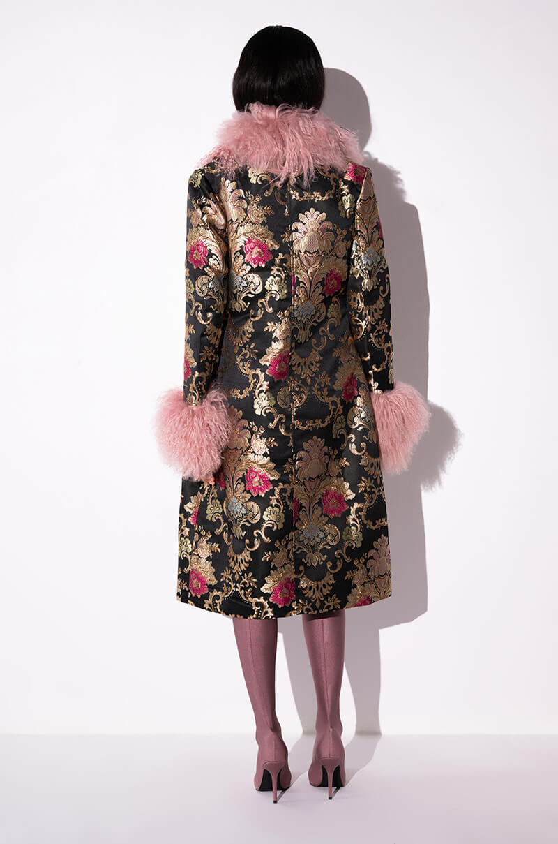 Extra View Azalea Wang Cherry Lane Brocade Trench With Mohair Fur