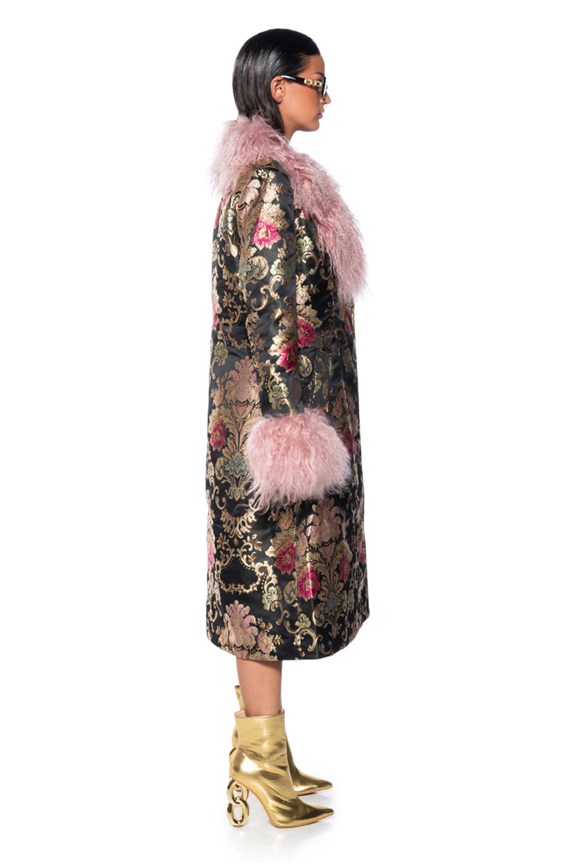 Extra View Azalea Wang Cherry Lane Brocade Trench With Mohair Fur