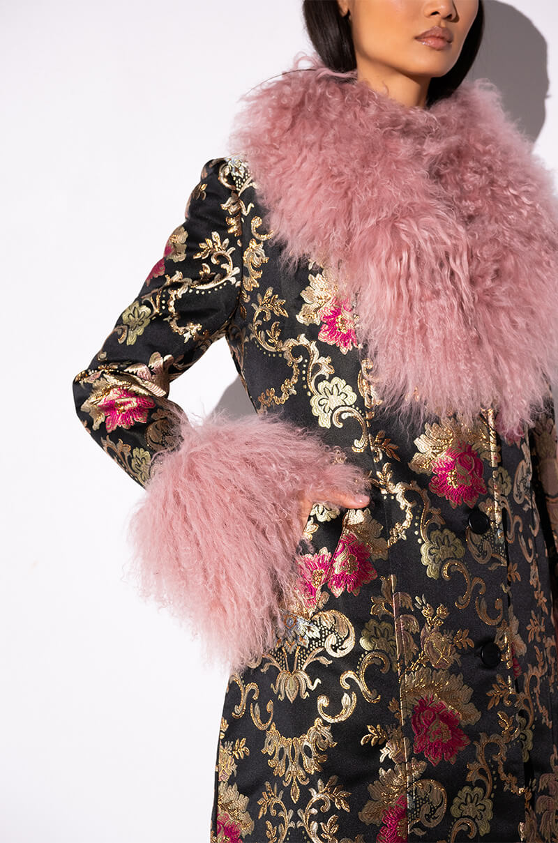 Extra View Azalea Wang Cherry Lane Brocade Trench With Mohair Fur