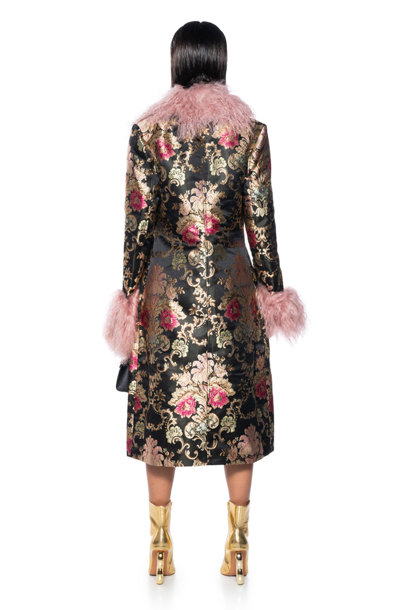 Extra View Azalea Wang Cherry Lane Brocade Trench With Mohair Fur