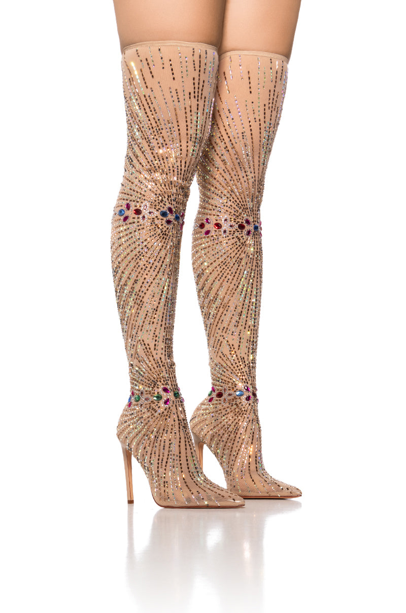Front View Azalea Wang Chevelle Mesh Embellished Boot In Multi