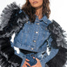 Front View Azalea Wang Chicka Chicka Boom Boom Denim Ruffle Jacket