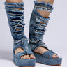 Front View Azalea Wang Chidi Denim And Diamonds Gladiator Sandal