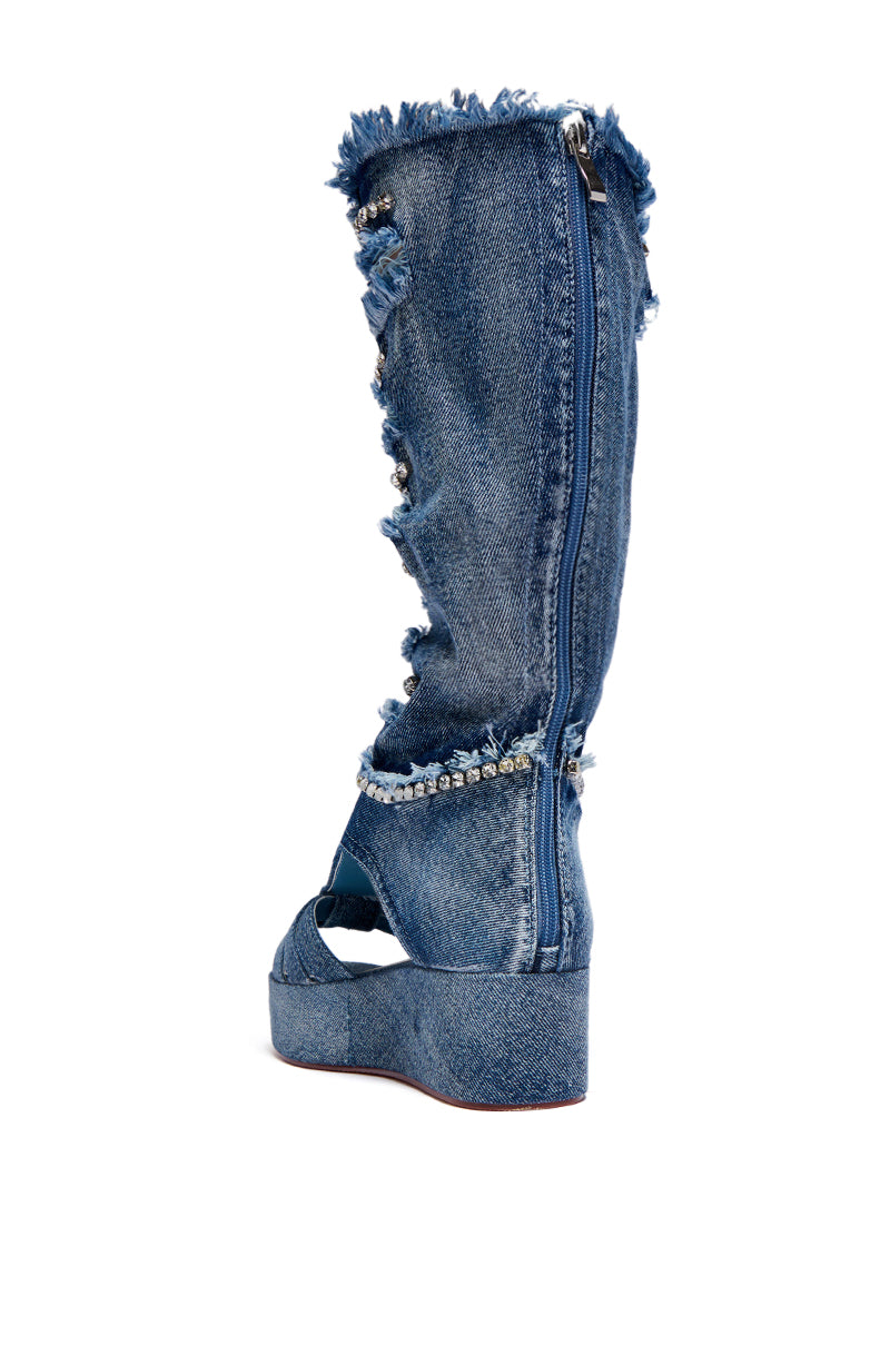 Detail View Azalea Wang Chidi Denim And Diamonds Gladiator Sandal 5