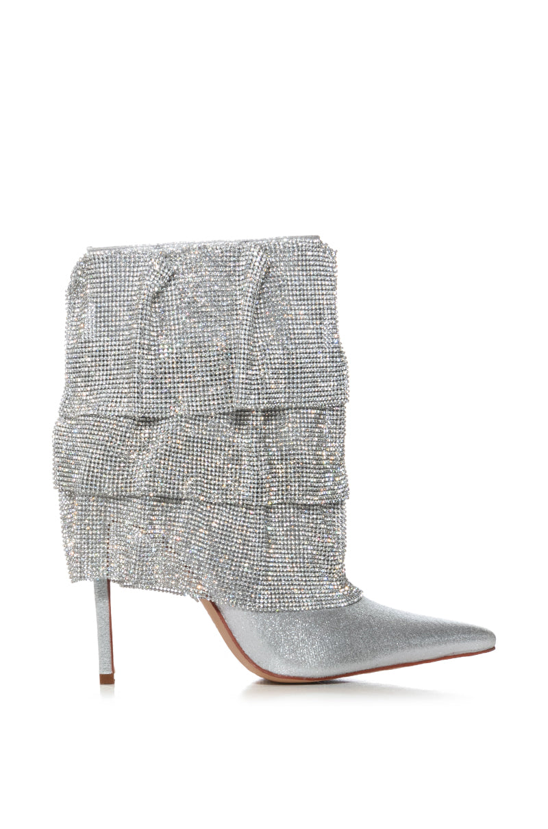 Side View Azalea Wang Chilton Silver Chainmail Drape Bootie