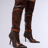 Front View Azalea Wang Chococat Brown Multi Faux Leather Embellished Boot