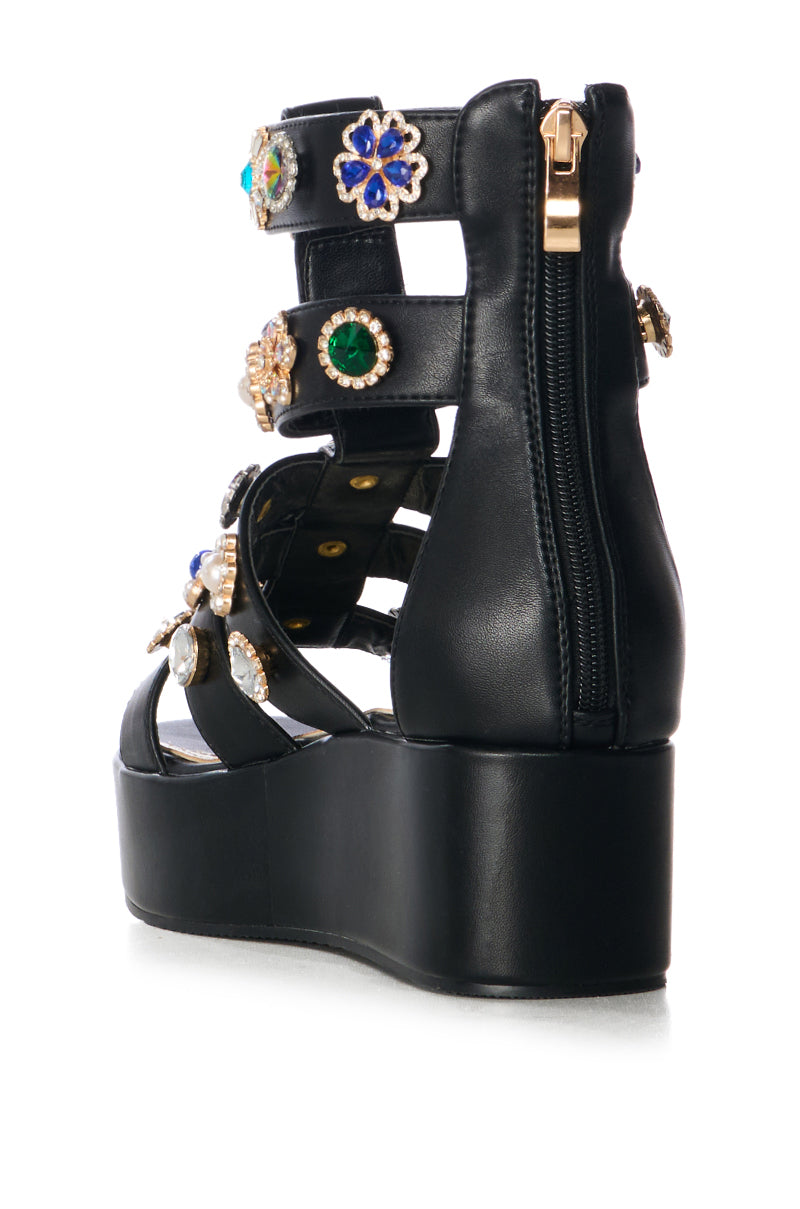 Detail View Azalea Wang Cillian Black Embellished Gladiator Sandal