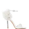 Side View Azalea Wang Clarice Feather Sandal With Rhinestone Stiletto Heel In White