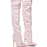 Front View Azalea Wang Clearwater Rhinestone Striped Satin Boot In Baby Pink