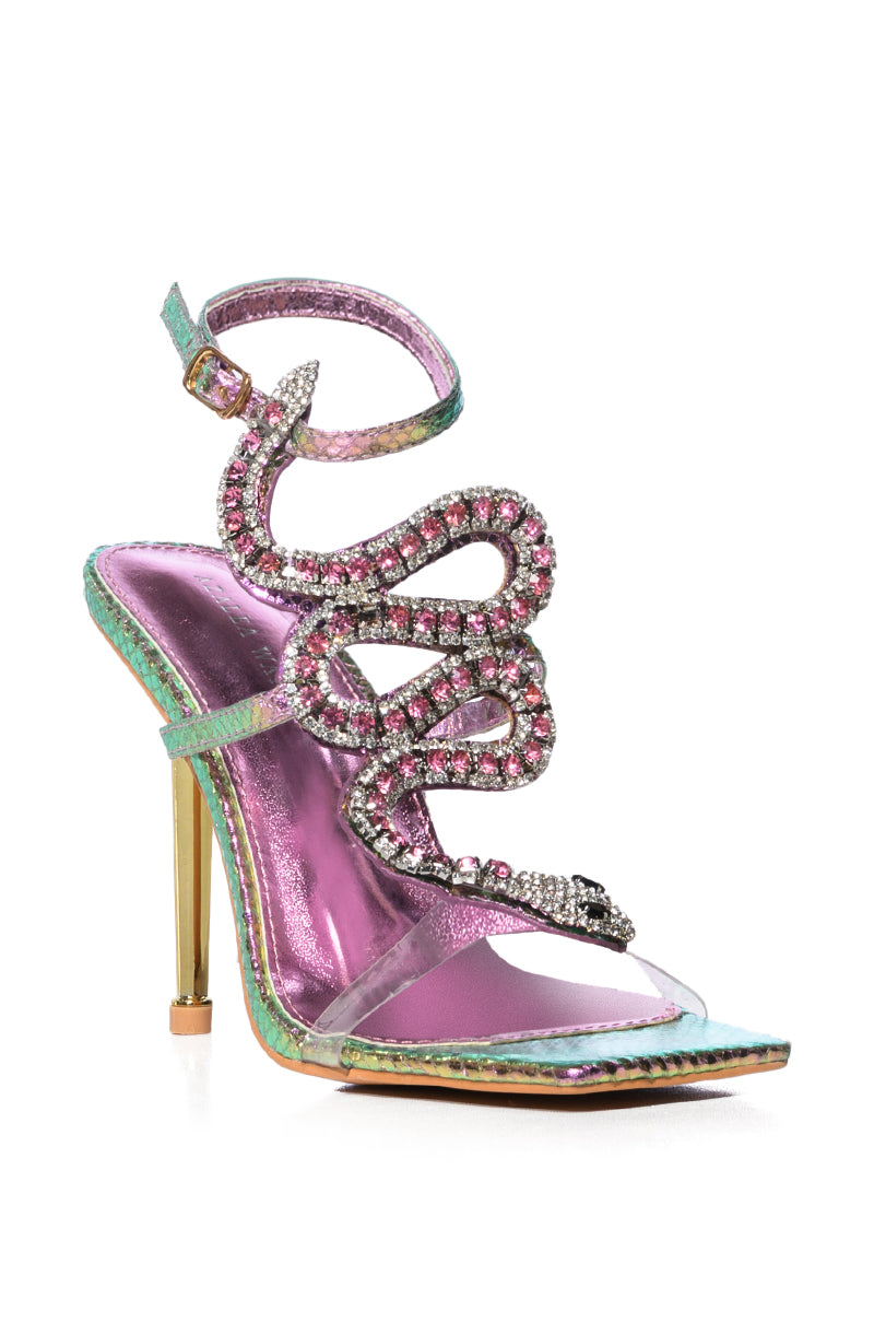 Back View Azalea Wang Cobra Snake Rhinestone Stiletto Heel In Metallic