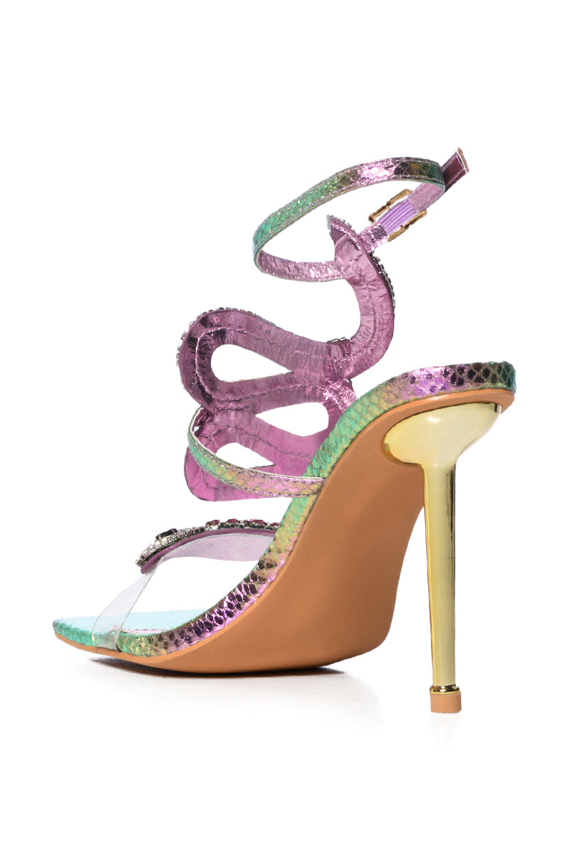 Detail View Azalea Wang Cobra Snake Rhinestone Stiletto Heel In Metallic