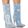 Front View Azalea Wang Colbie Distressed Denim Bootie