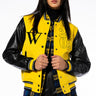 Front View Azalea Wang Collegiate Black And Yellow Varsity Bomber