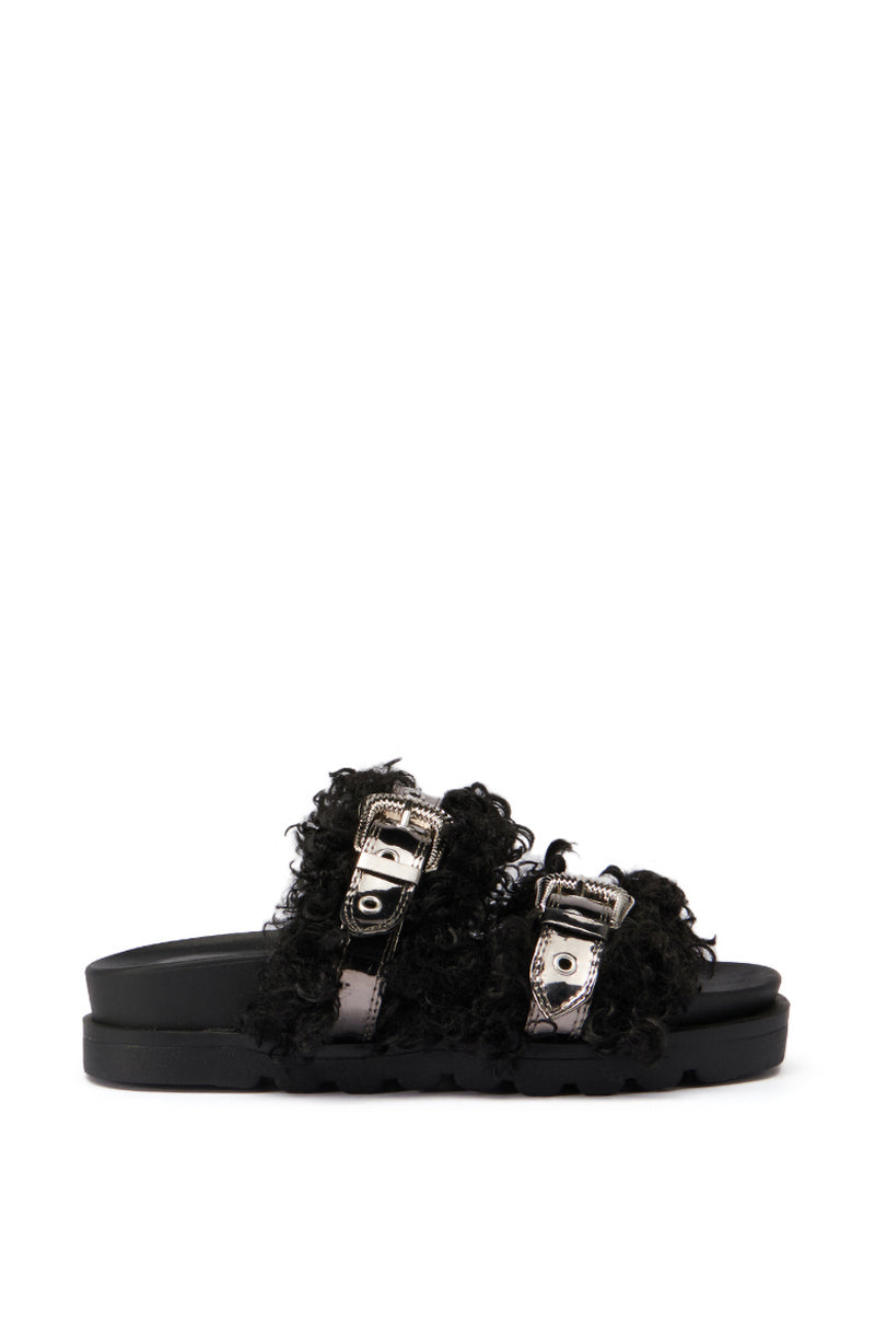 Back View Azalea Wang Colter Faux Fur Slip On Sandal