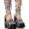 Front View Azalea Wang Coming Thru Rope Lace Up Platform Sandal In Black