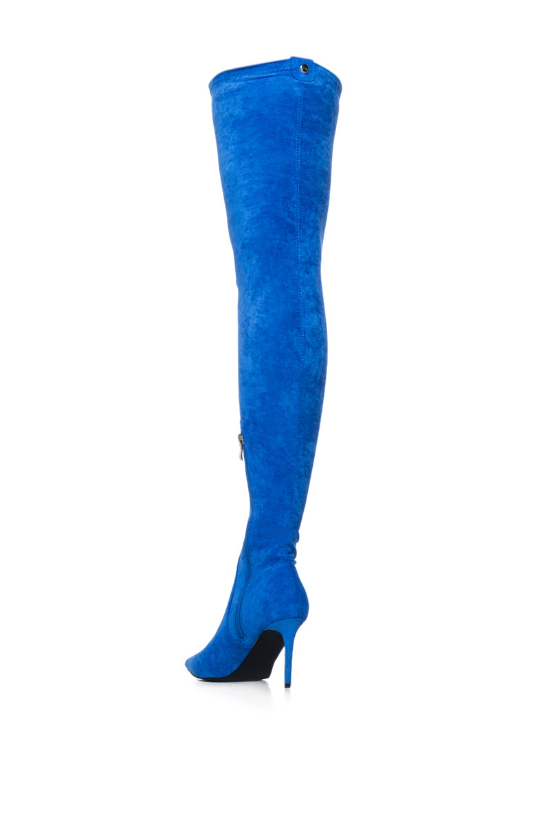 Detail View Azalea Wang Concolor Blue Suede Thigh High Boot view 4