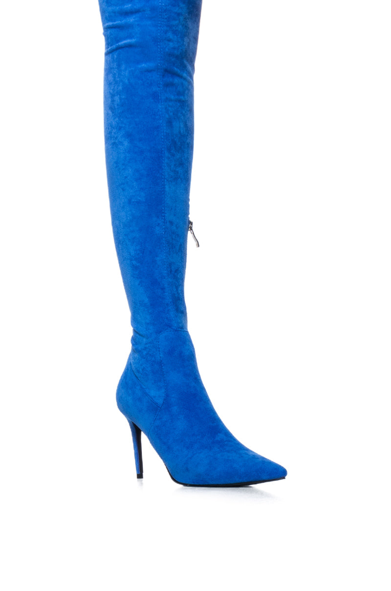 Full View Azalea Wang Concolor Blue Suede Thigh High Boot view 5