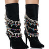 Front View Azalea Wang Conejito Black Suede Bootie With Rainbow Diamonds