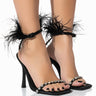 Front View Azalea Wang Confetti Feather Stiletto Sandal In Black