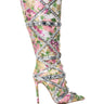 Side View Azalea Wang Confident Baby Pink Brocade Embellished Boot