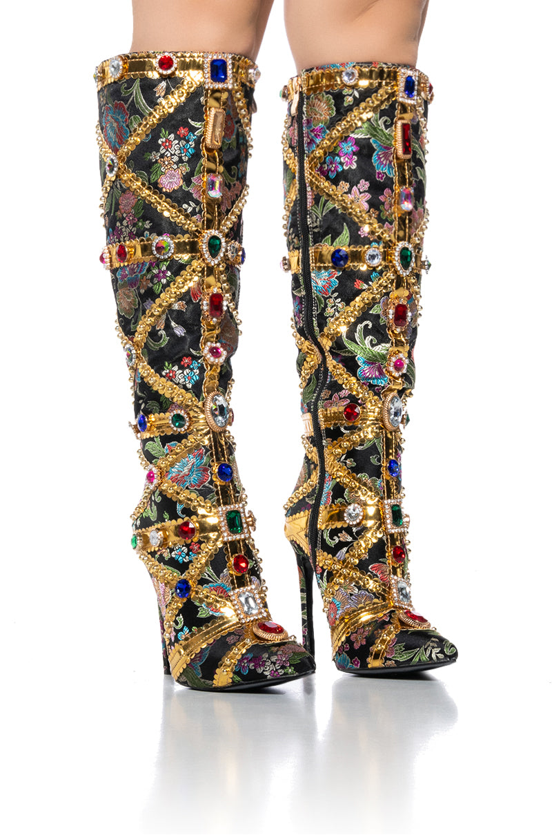 Front View Azalea Wang Confident Embellished Boot In Black