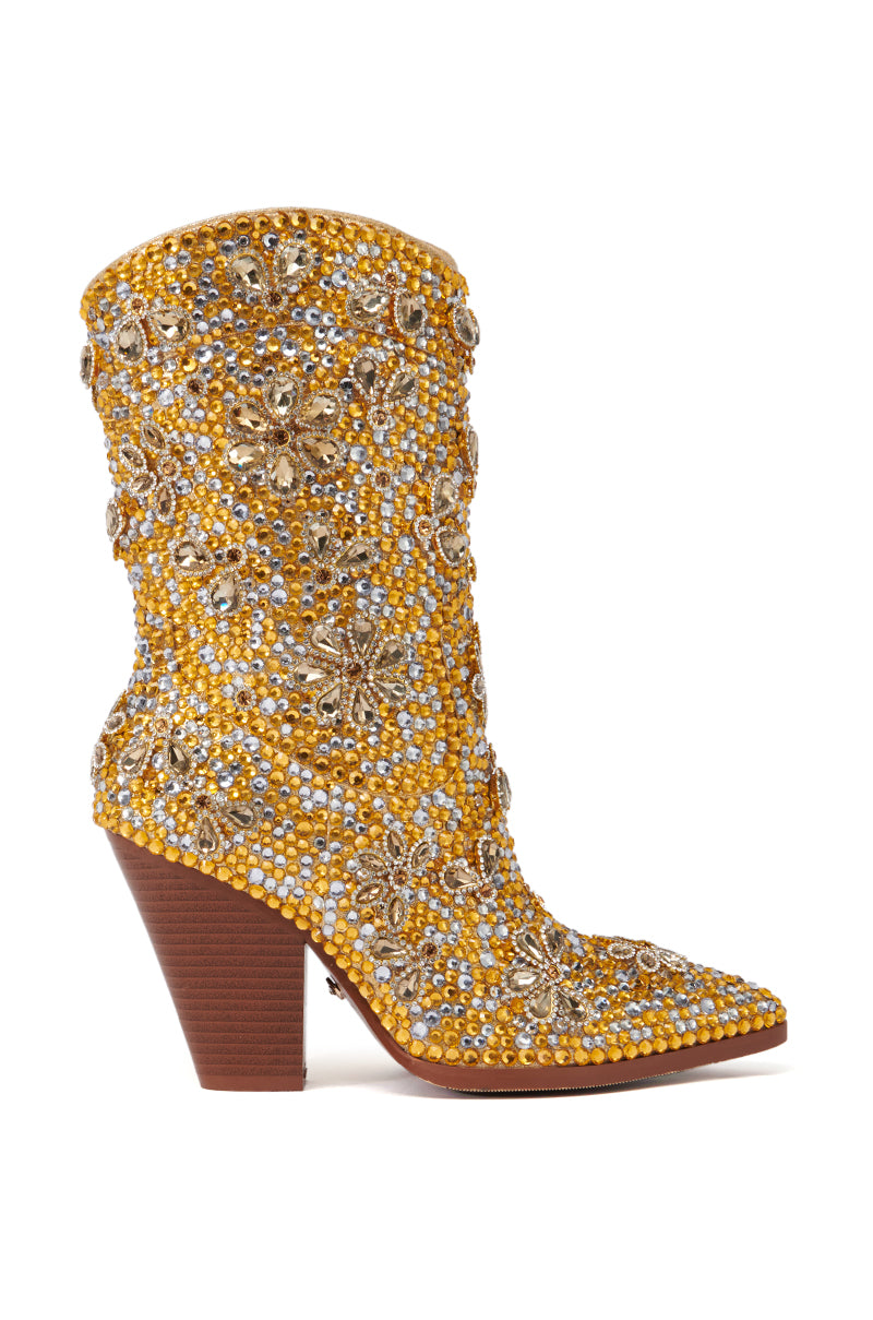 Side View Azalea Wang Consuelos Embellished Western Bootie