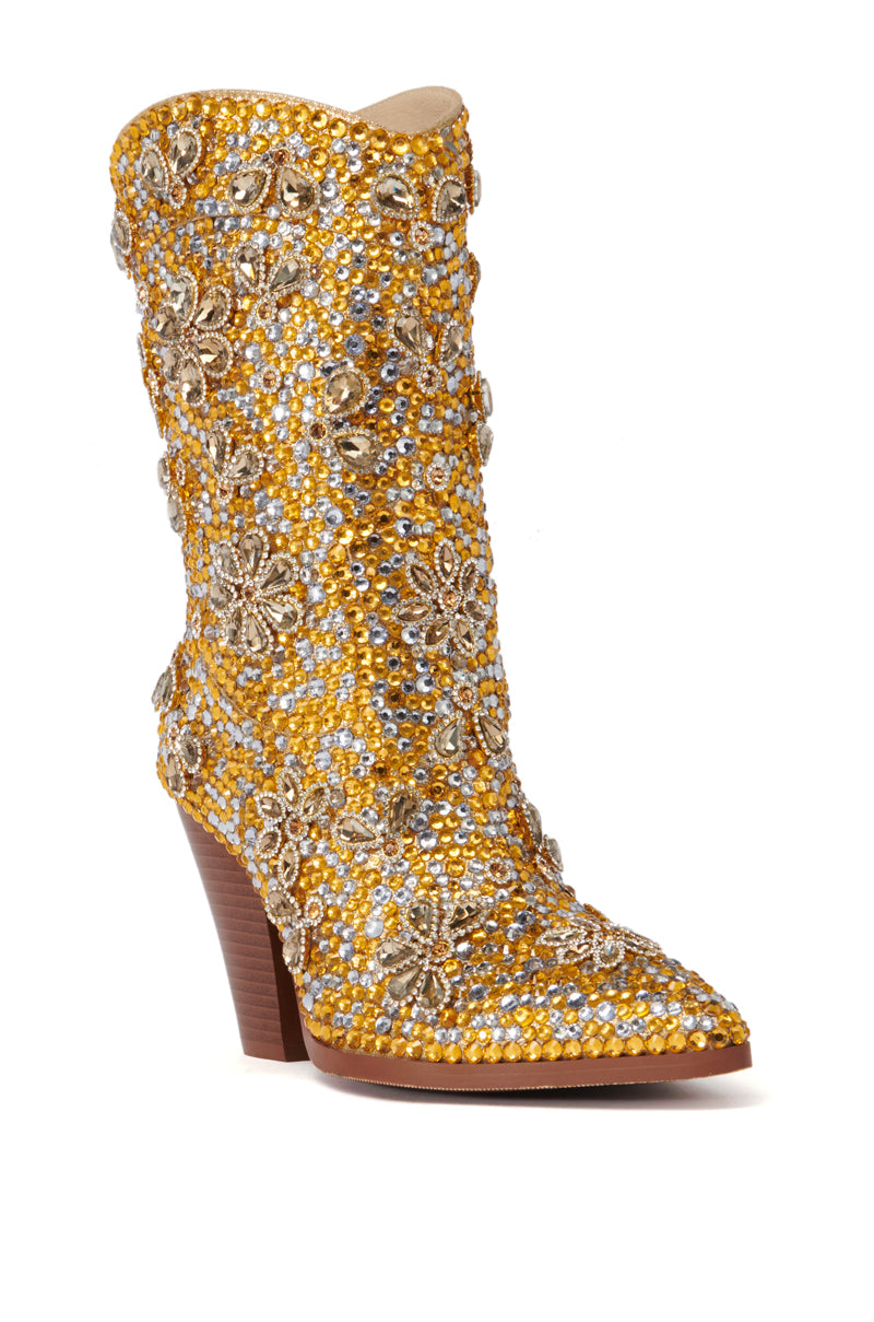 Back View Azalea Wang Consuelos Embellished Western Bootie