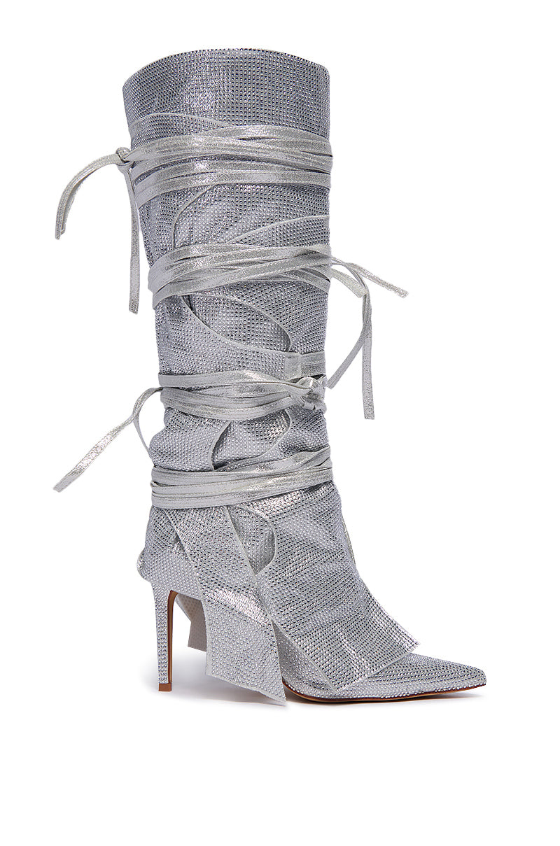 Back View Azalea Wang Cordial Silver Rhinestone Boot
