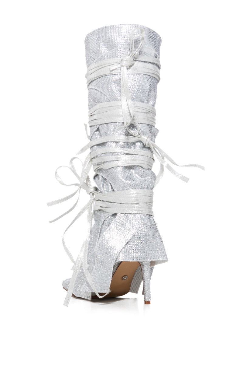 Detail View Azalea Wang Cordial Silver Rhinestone Boot