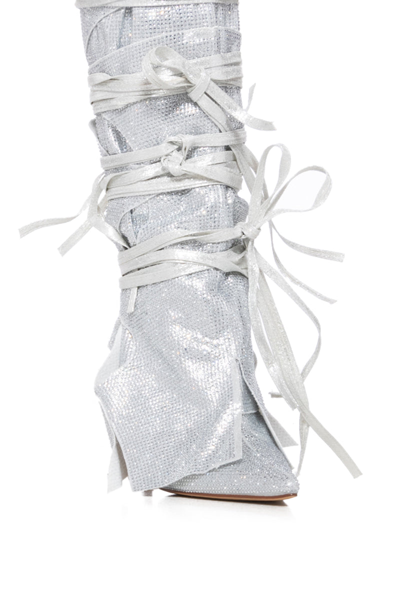 Full View Azalea Wang Cordial Silver Rhinestone Boot