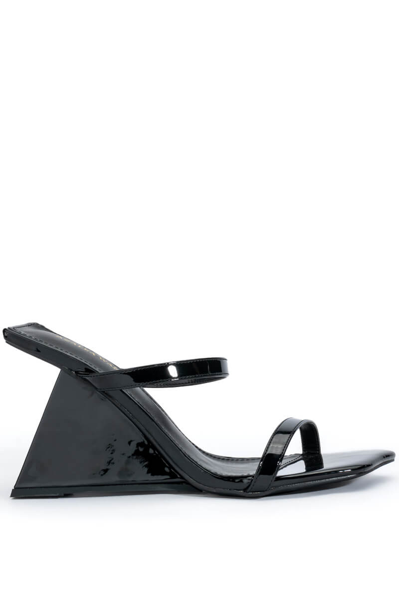 Side View Azalea Wang Cornell Patent Wedge Sandal In Black 1