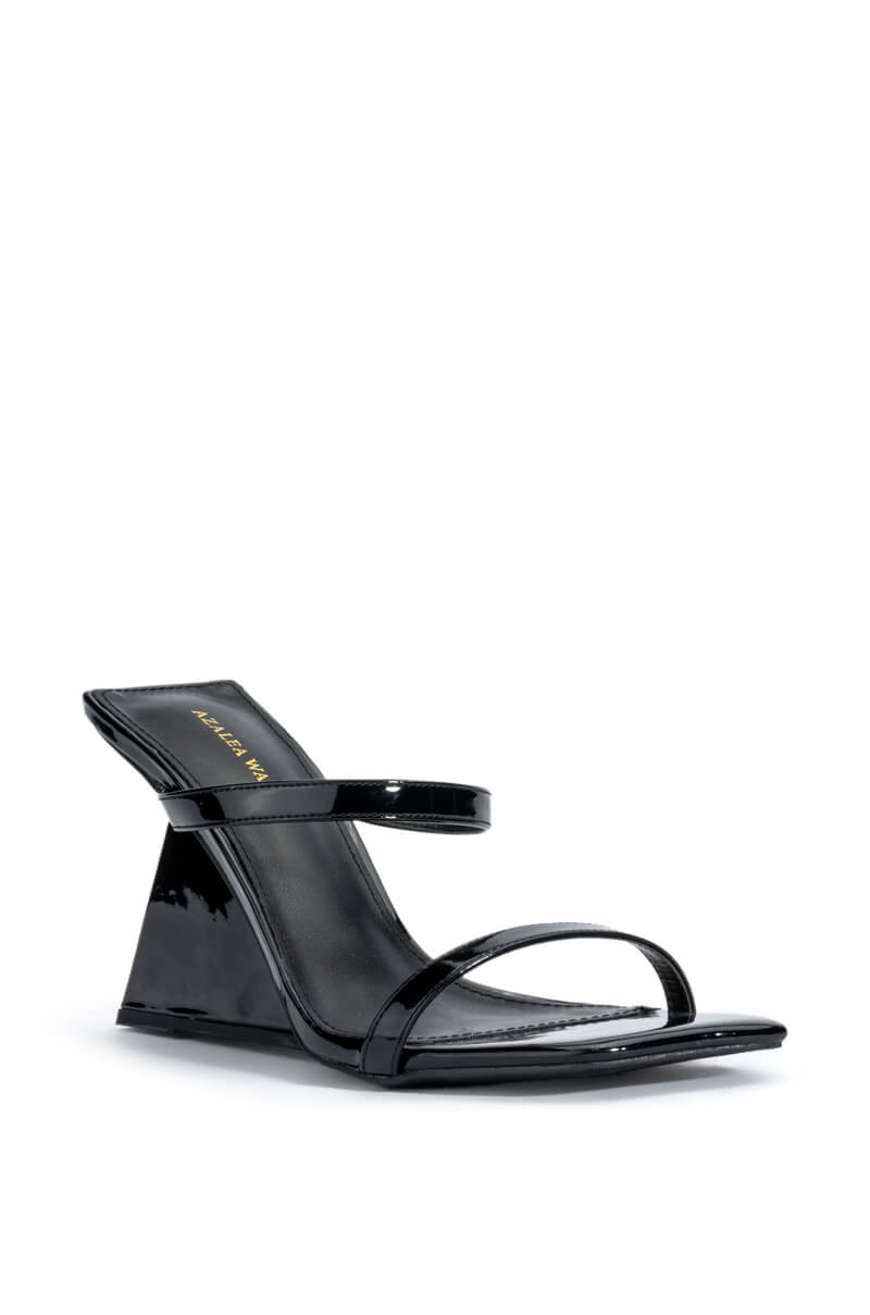 Back View Azalea Wang Cornell Patent Wedge Sandal In Black 2