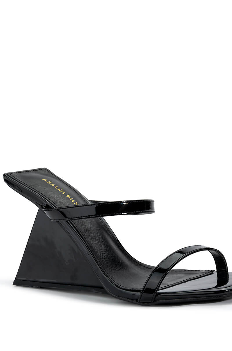 Full View Azalea Wang Cornell Patent Wedge Sandal In Black 4