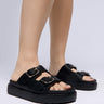 Front View Azalea Wang Costanza Black Flatform Sandal