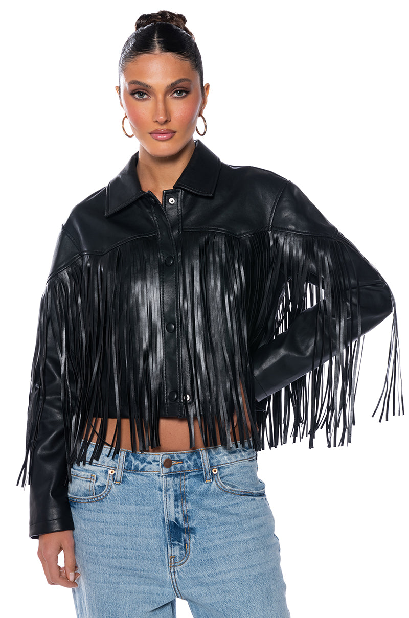 Front View Azalea Wang Count It Fringe Boxy Jacket In Pu